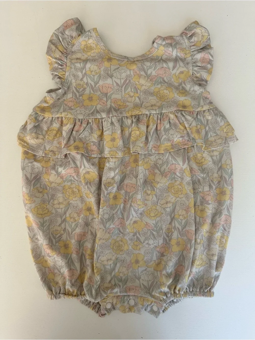 Floral Ruffle Baby Romper - Yellow & Pink